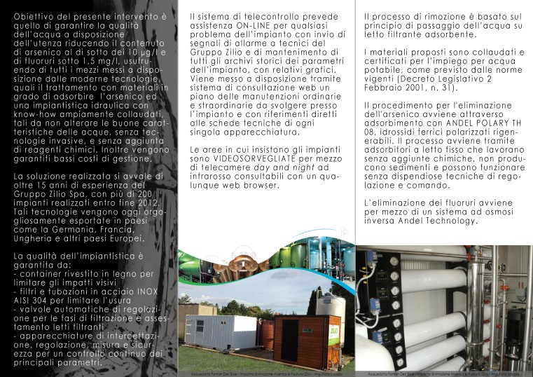 Pieghevole presentazione impianti di filtrazione delle acque, acquedotto del Biadaro e di Ponton dell'Elce