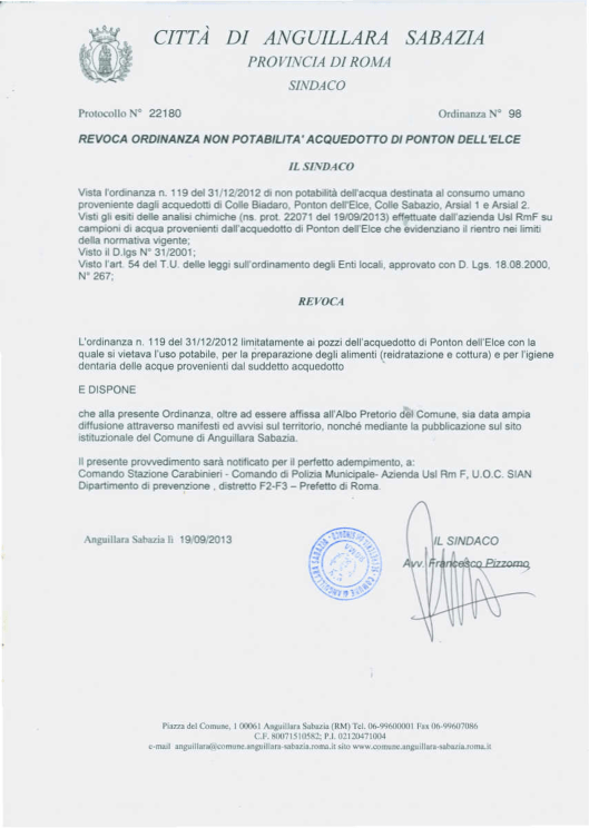 Ordinanza n. 98 del 19/09/2013