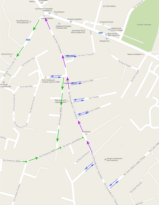 Mappa del senso unico di Via San Francesco