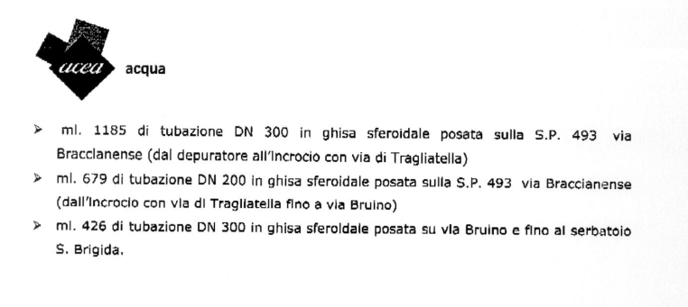 Nota dell'Acea Ato2 in merito ai lavori eseguiti
